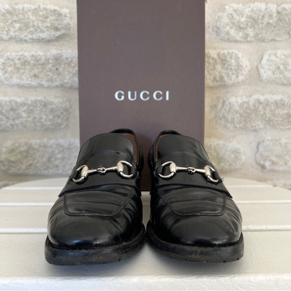 Gucci block heel horsebit loafers rubber sole vintage 90s moccasino nero 7 - Picture 14 of 16
